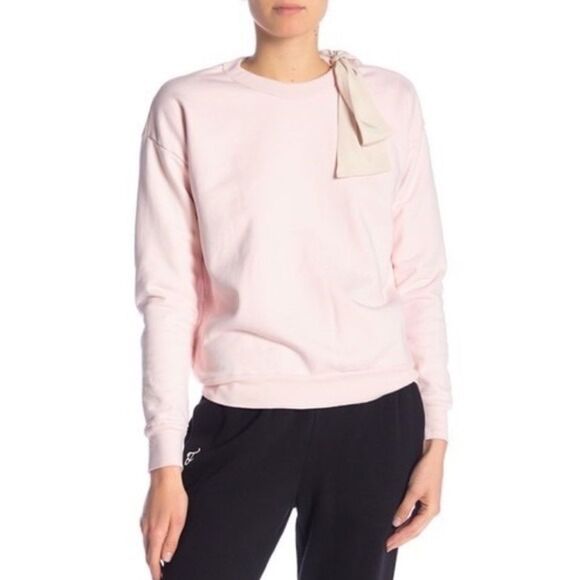 NWT Frame Denim Crewneck Long Sleeve Sweatshirt Pink S with silk bow cotton - Picture 3 of 9